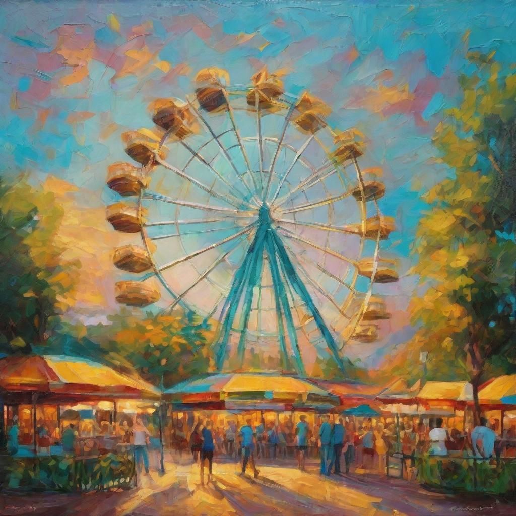 Whimsical Amusement Park in Neo-Impressionist Style