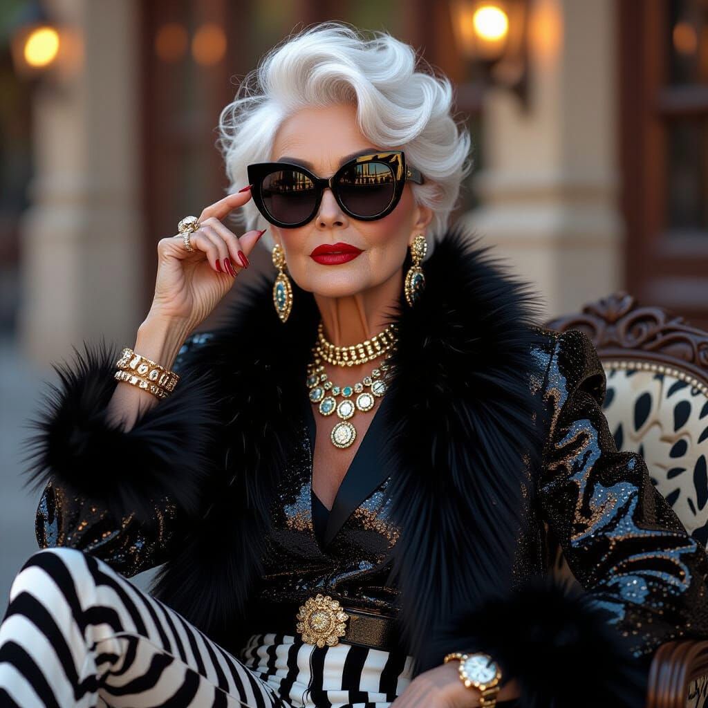 Stylish Senior Fashionista Poses in Detailed Digital Paintin...