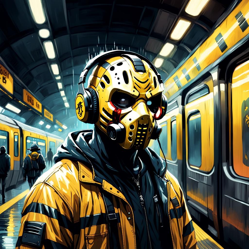 Killer Bee in Jason Mask in Sci-Fi Train Station
