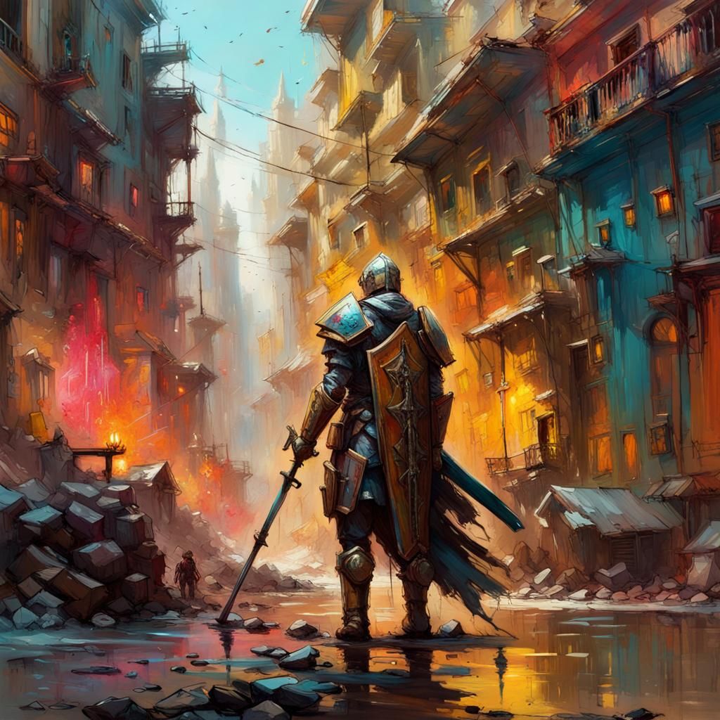Glorious Holy Paladin in Vibrant Oil Painting Style