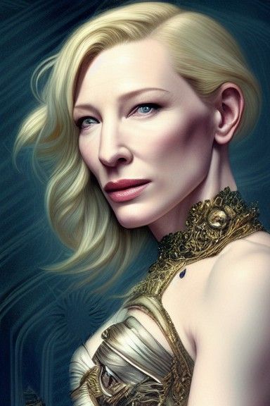 Cate Blanchett Fantasy Portrait in Art Nouveau Style