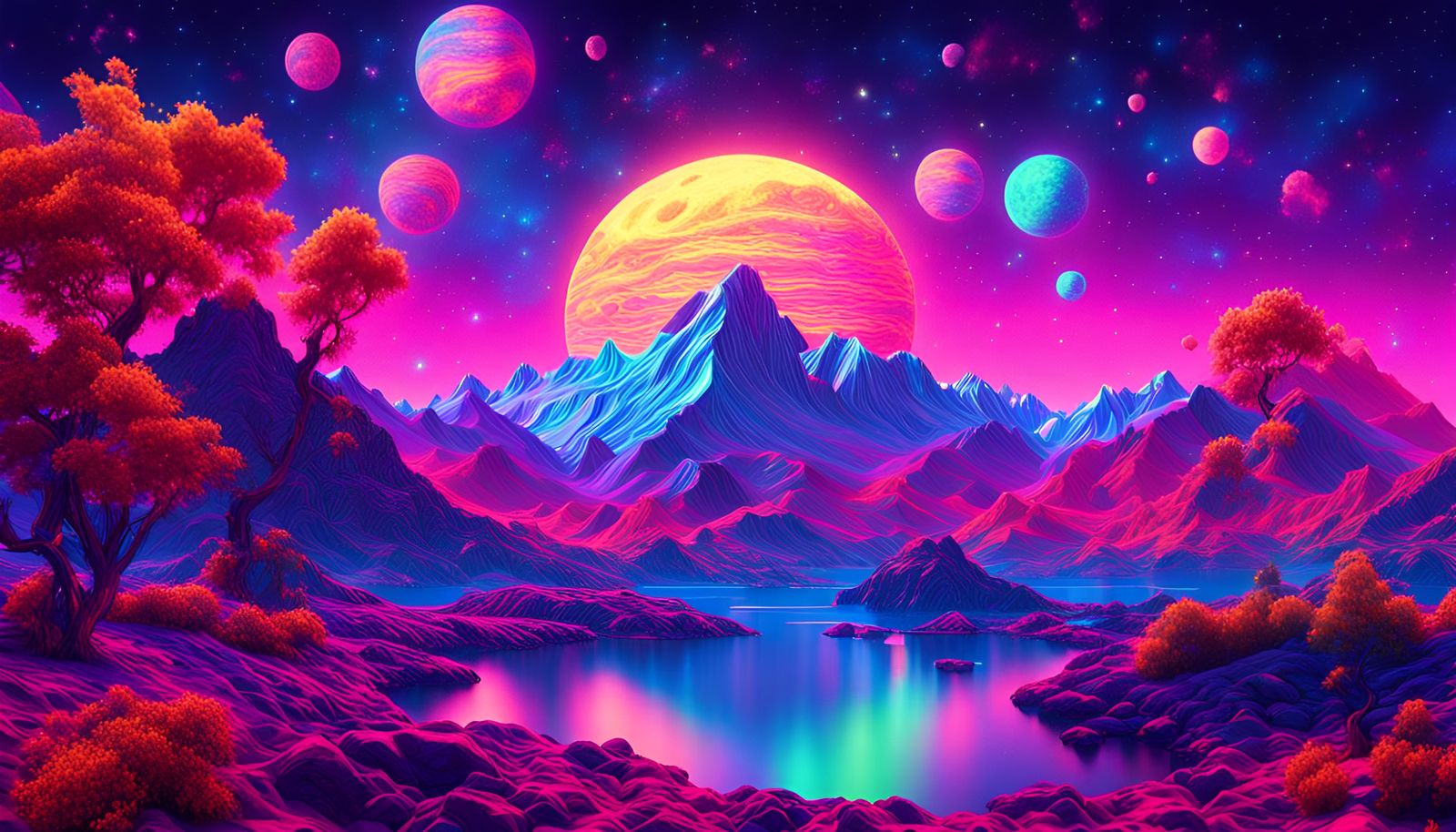 Vaporwave Starry Night: 3D Neon Rendering