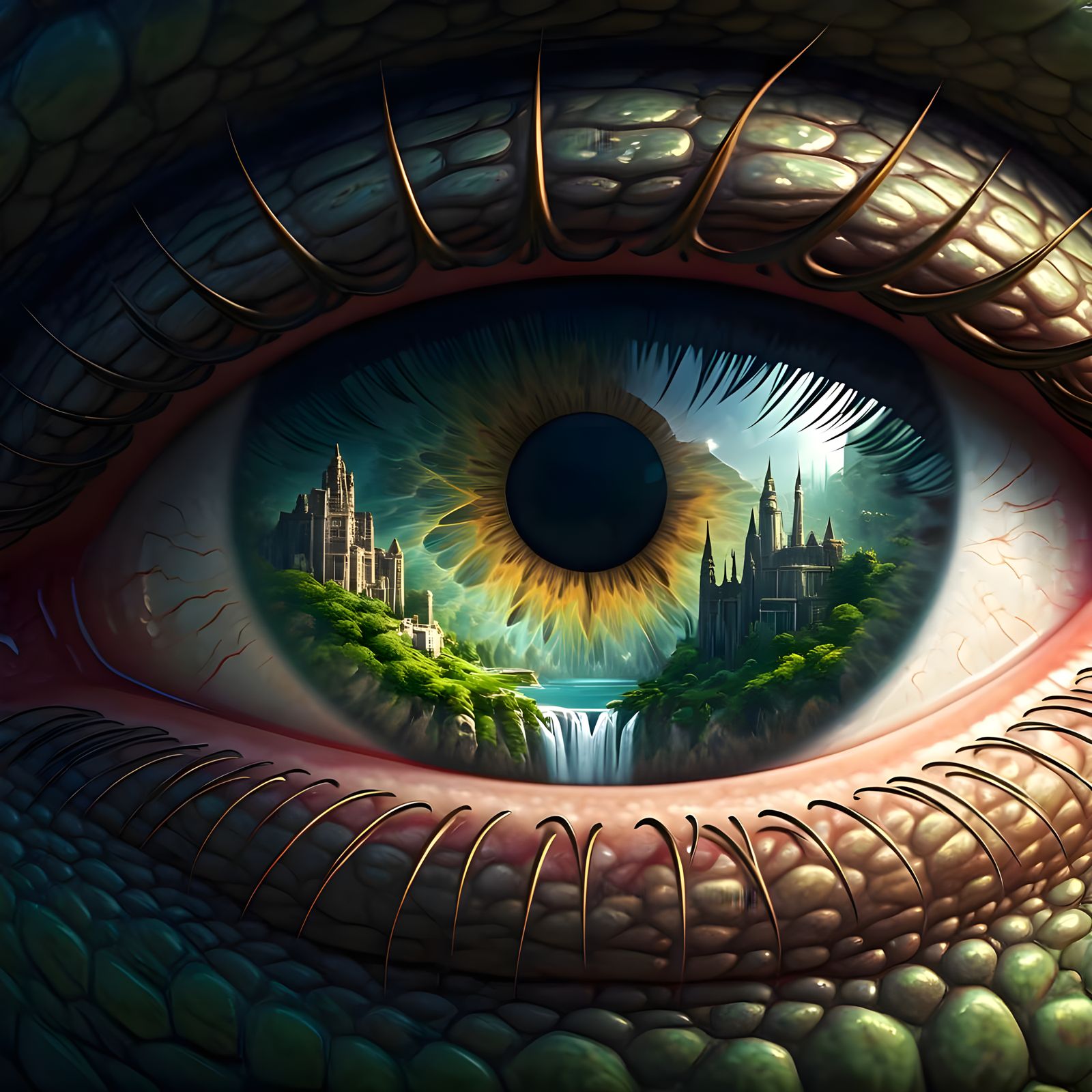 Surreal Reptilian Eye Unveils Hidden Fantasy Realm
