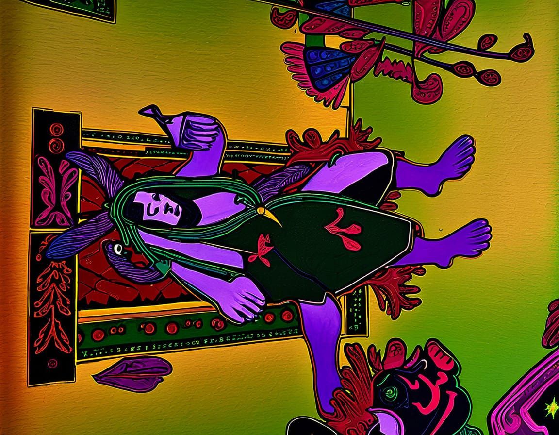 Handsome Krampus Warrior in Samurai Armor with Wings and Whi...