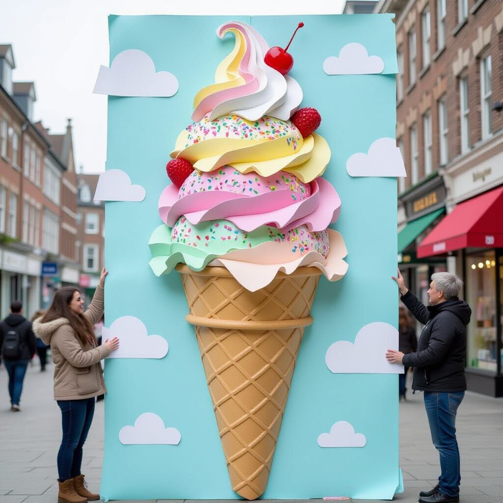 Pastel Paper Collage of a Giant Ice Cream Cone