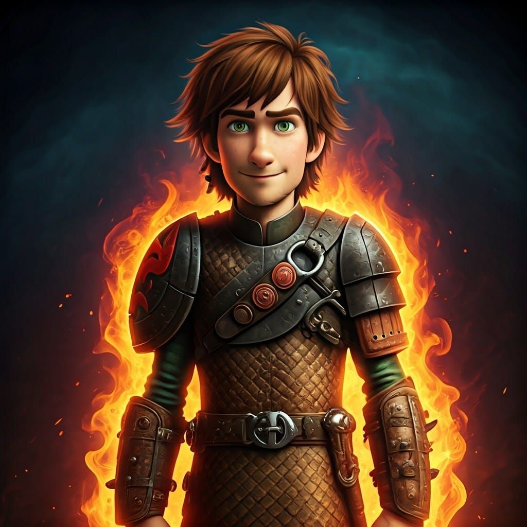 Hiccup Haddock Emerges from Flames in Fantasy Art