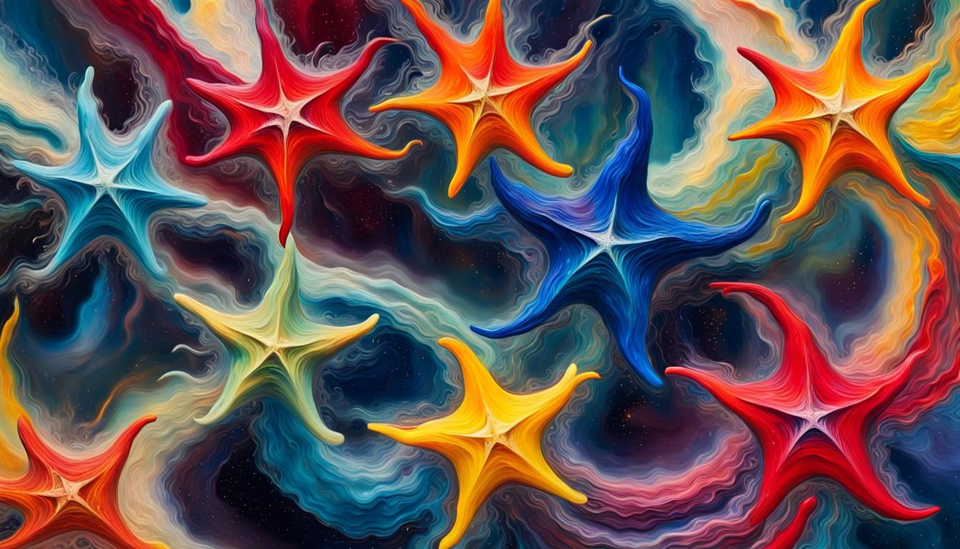 Colorful Stars Rotate in Abstract Impasto Landscape