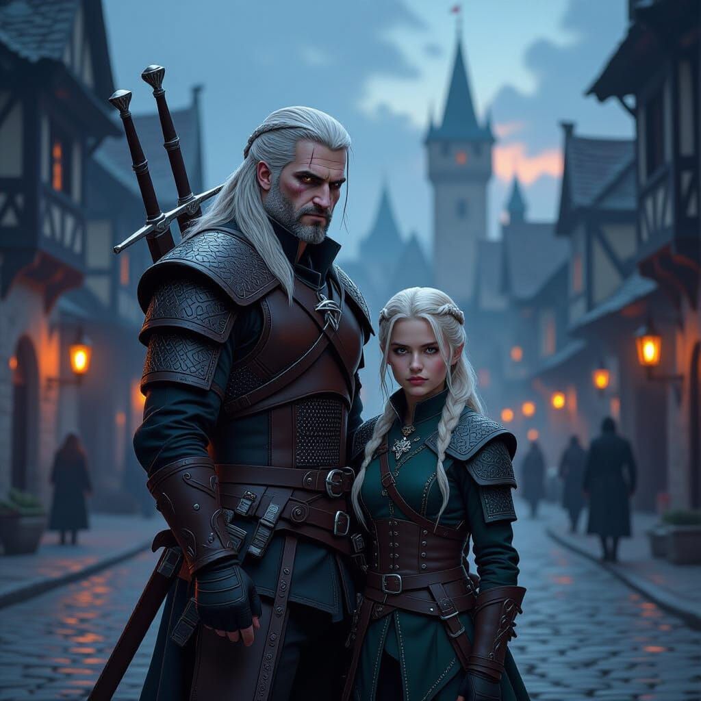 Geralt and Ciri in Novigrad at Twilight
