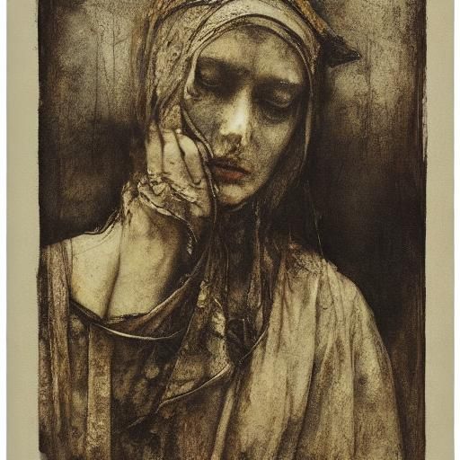 Bromoil Print Woman Encapsulates All Her Sorrow