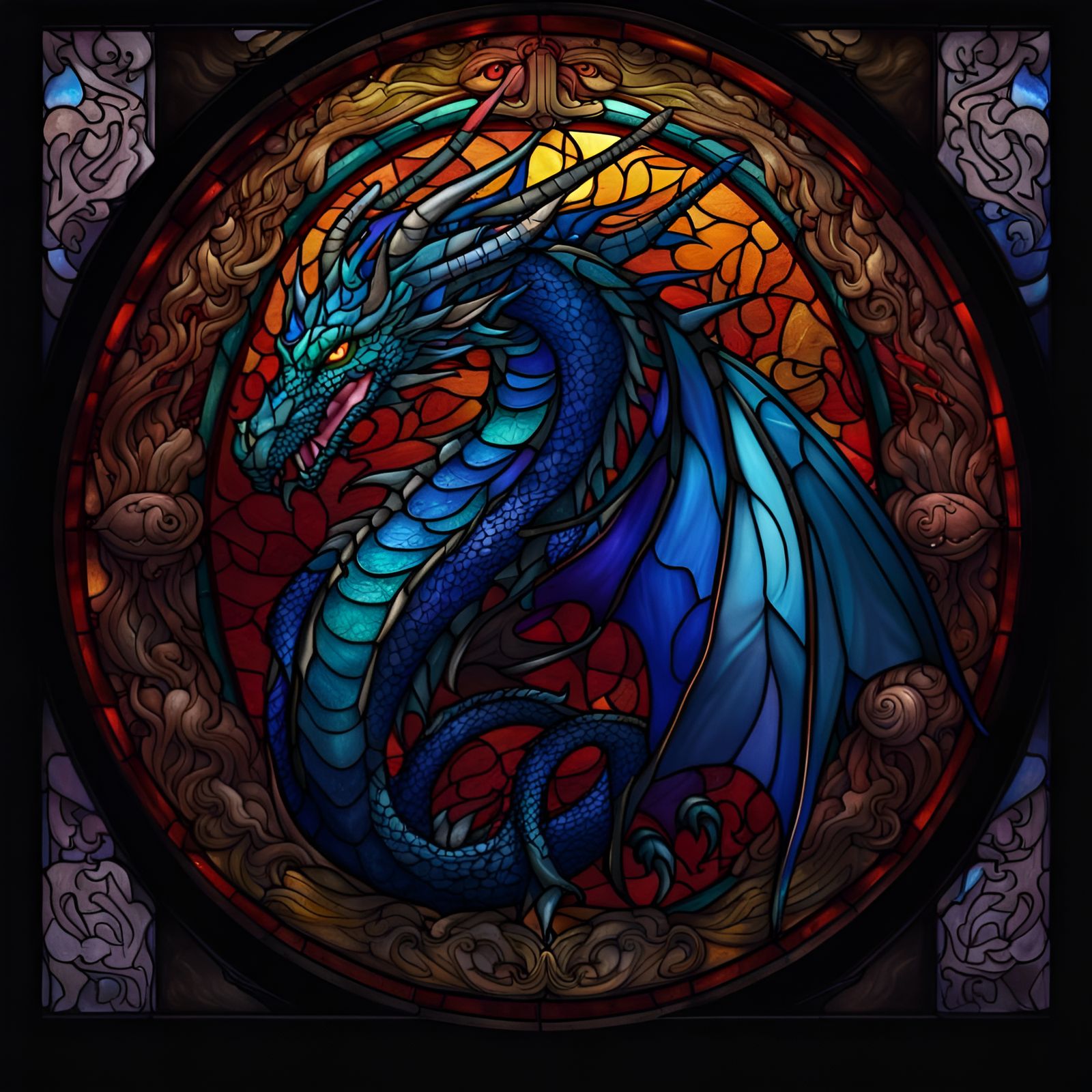 Vibrant Stained Glass Dragon Concept Art