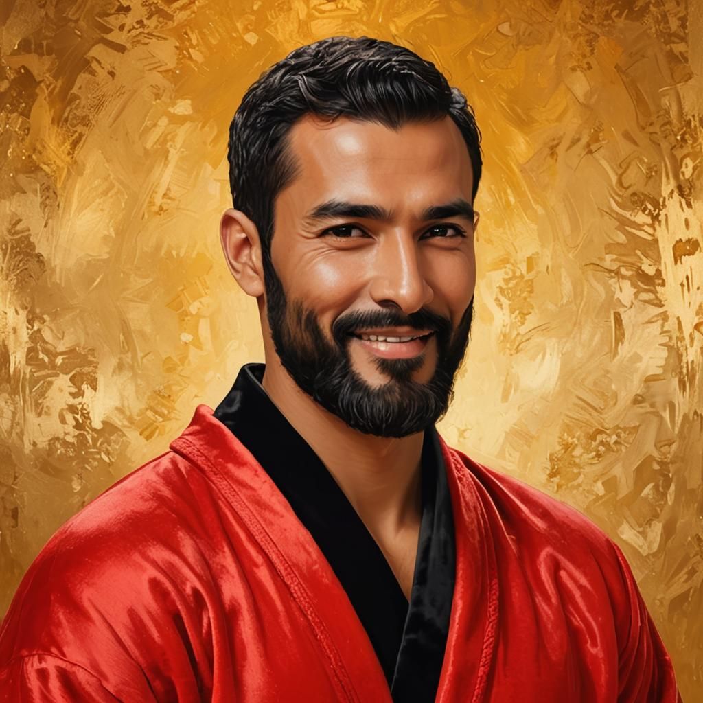 Smiling Man in Red Bathrobe, Impressionist Style