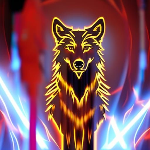 Glowing Wolf Running Through Burning Forest