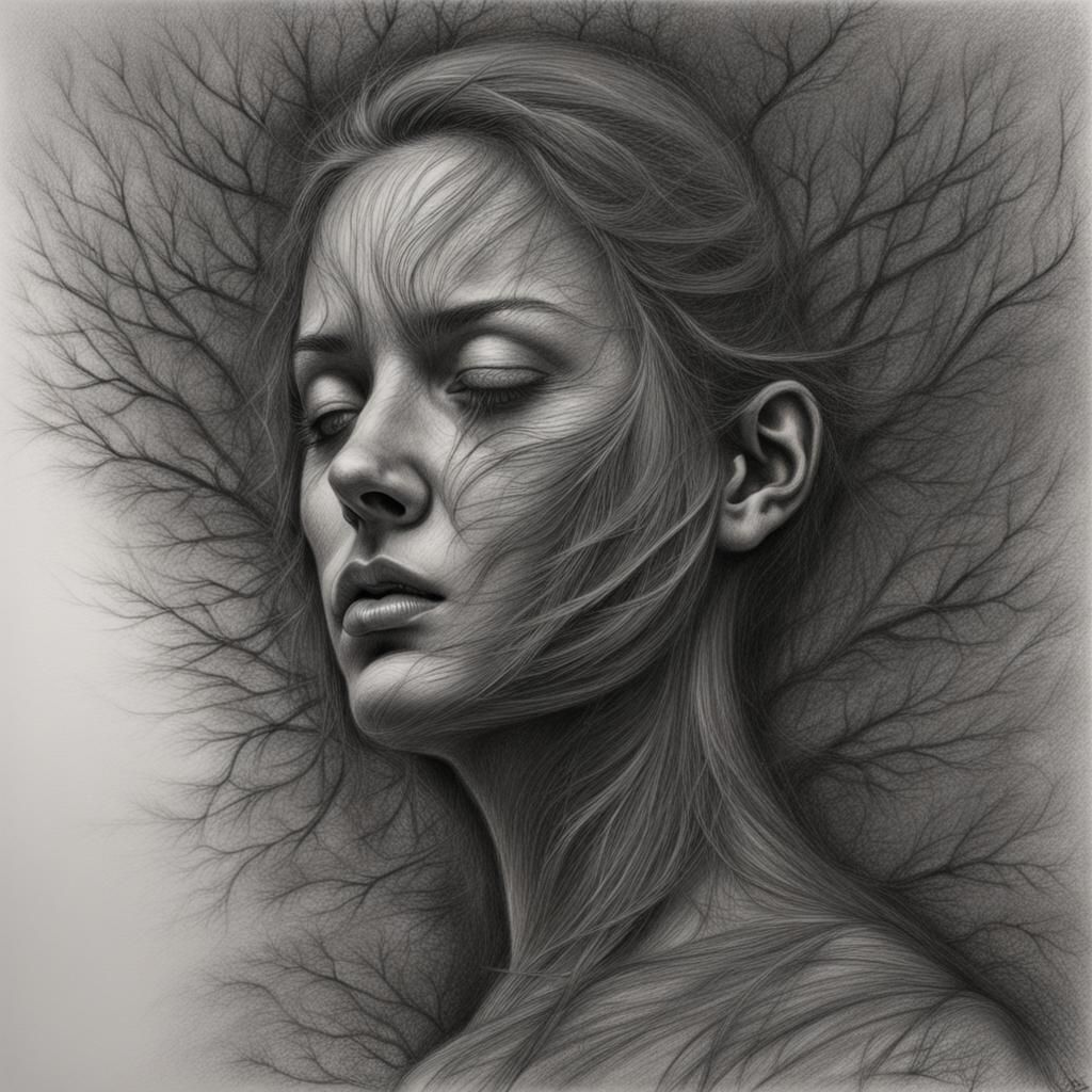 Detailed Charcoal Drawing of Migraine Aura