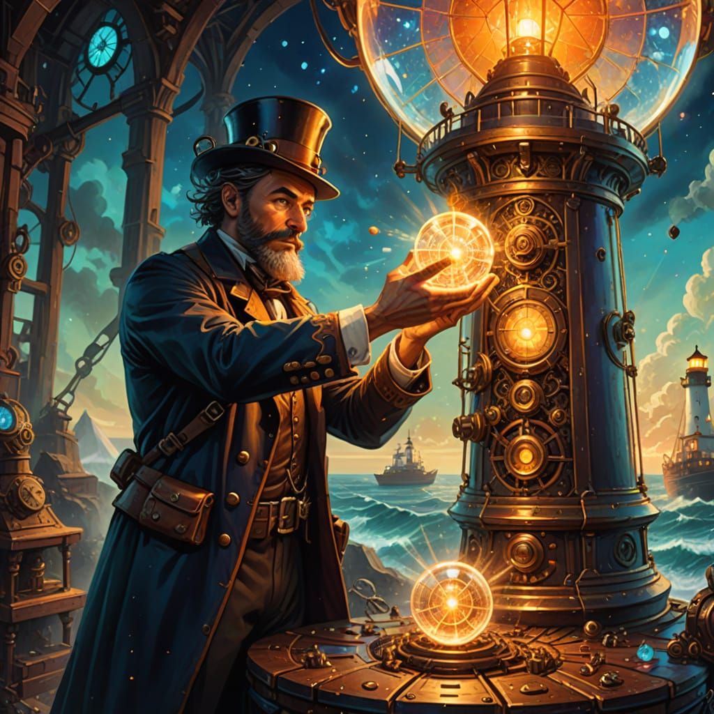 Steampunk Keeper Polishes Giant Crystal