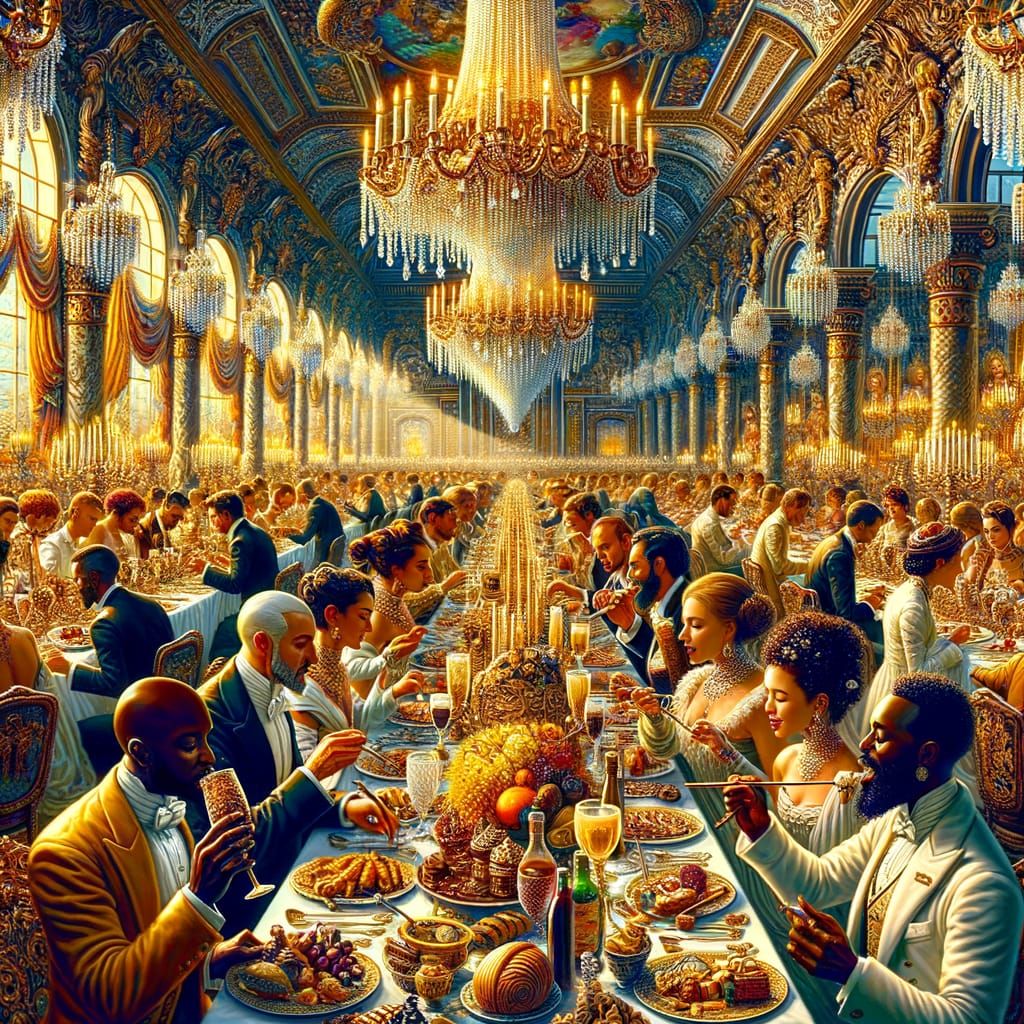 Opulent Banquet Scene of Decadence and Indulgence