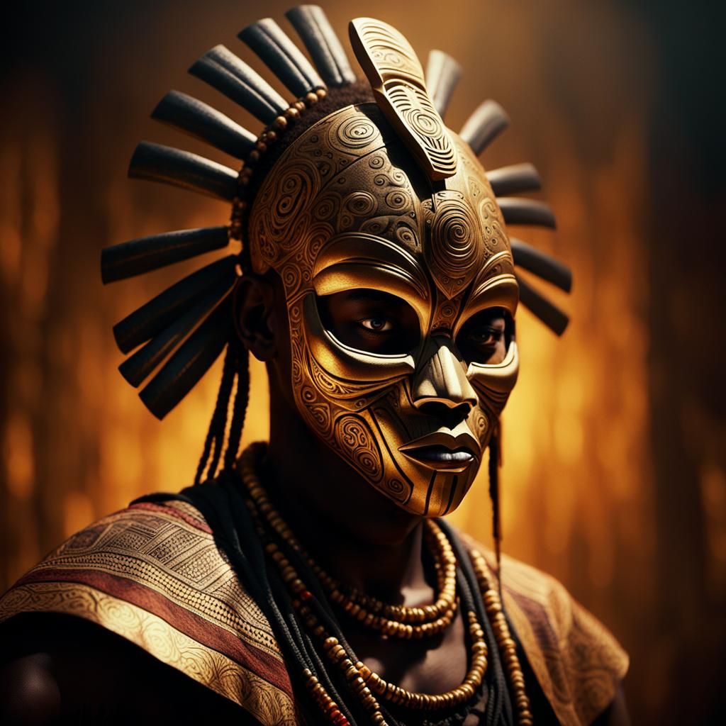 African Guro Mask in Dimly Lit Ambiance