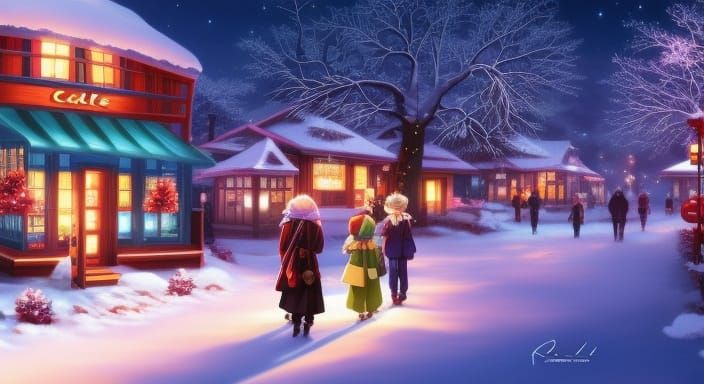 Winter Anime Cafe Wallpaper in Manga Style