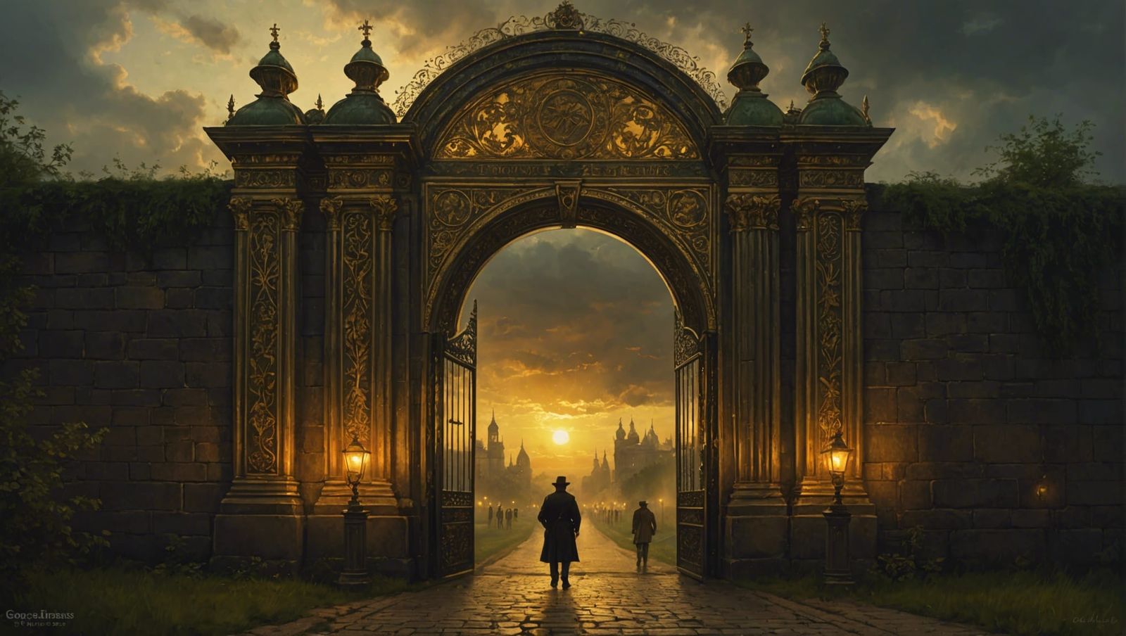 Colossal Gold Gates in Tonalist Oil Painting