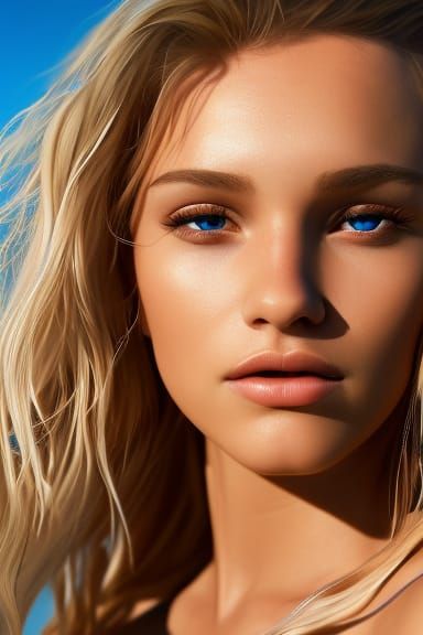 Airbrush Portrait of an Australian Girl at the Beach