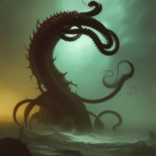 Horrific Kraken Emerges, Engraving Style