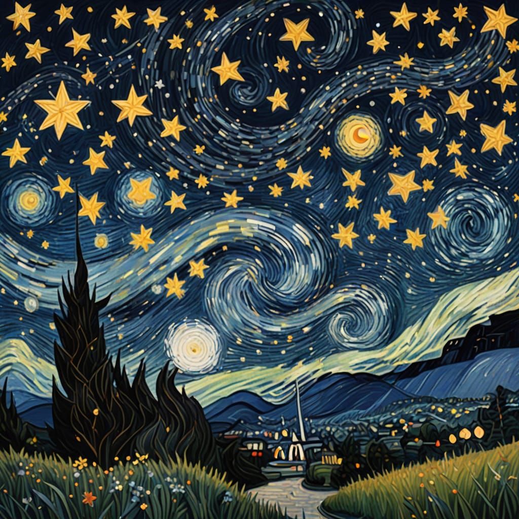 Starry Night Impressionist Landscape