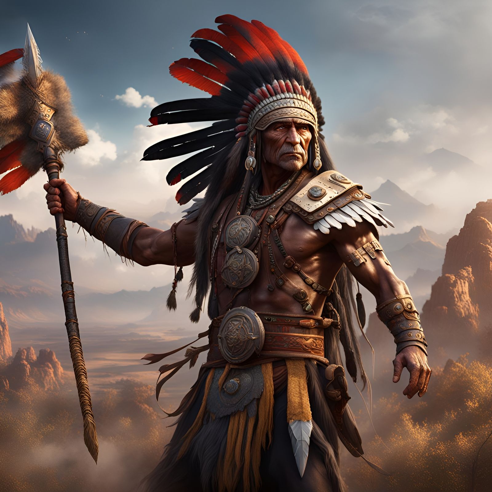 Detailed Matte Painting of a Comanche Warrior Chief