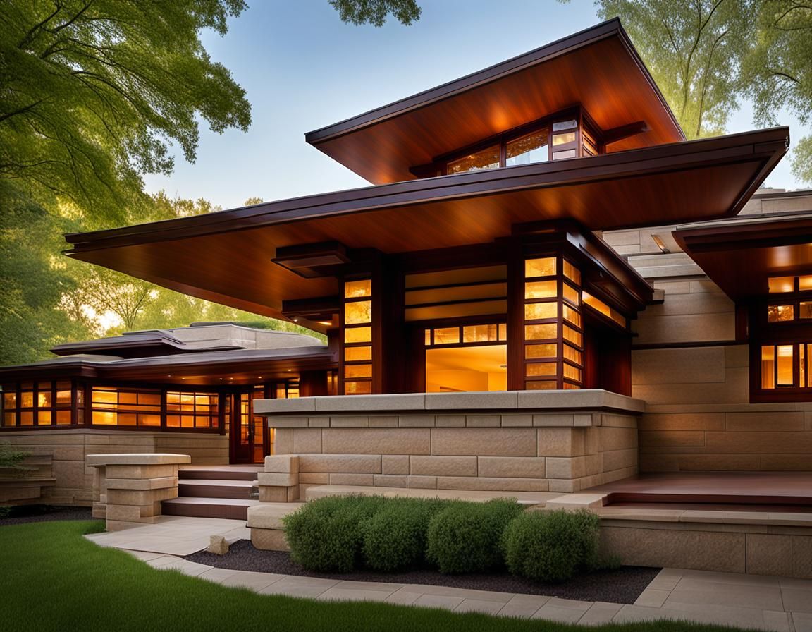 Frank Lloyd Wright Prairie House with Geometric Details