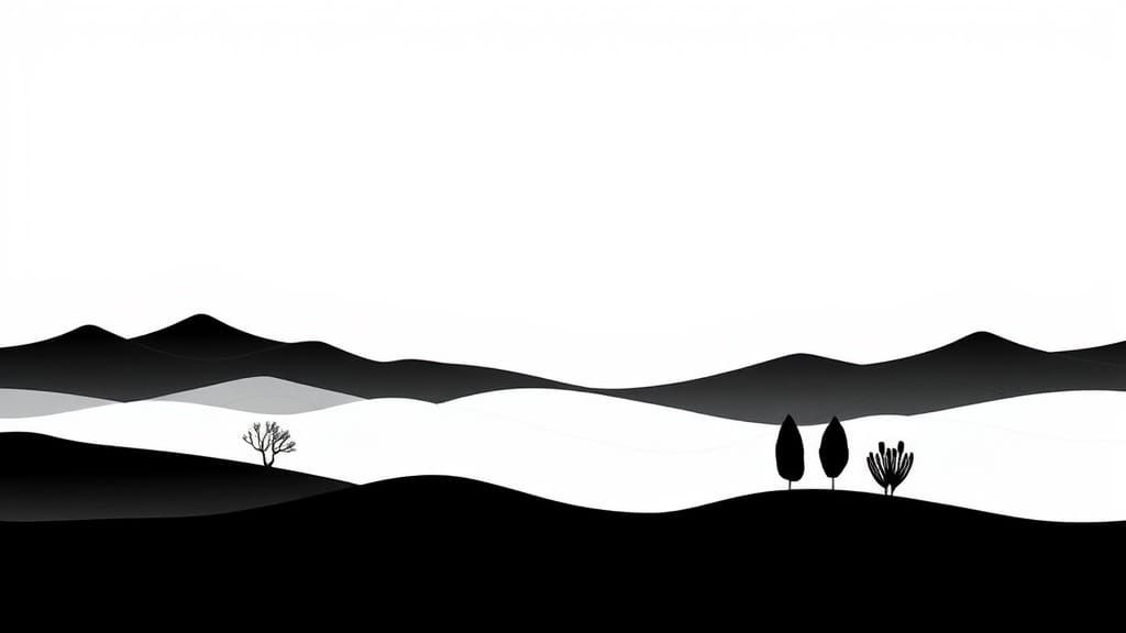 Minimalist Geometric Landscape in Black, White, Gold, and Si...