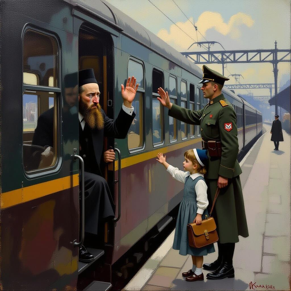 Tragic Farewell: Vintage Train Scene in Munch-Kollwitz Style