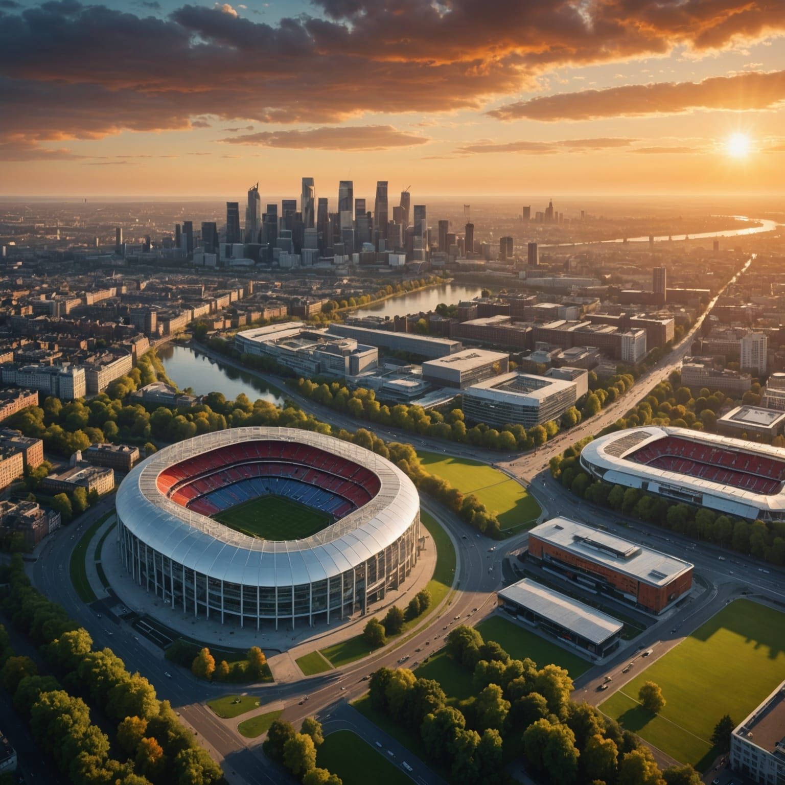 City Stadium at Sunset: Matte Painting Style