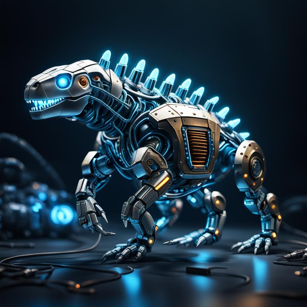 Cybernetic Reptile with Glowing Implants in Cyberpunk Style