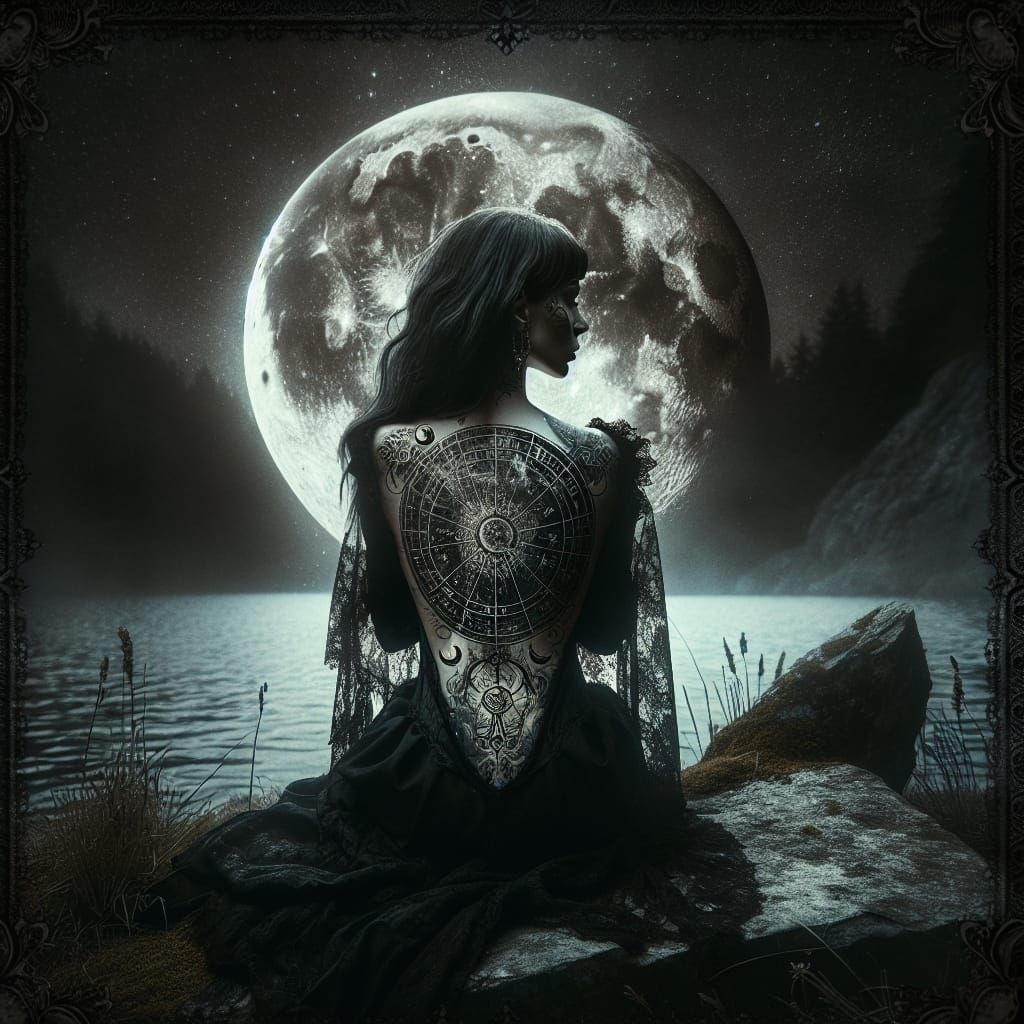Moonlit Sorceress with Natal Chart Tattoo