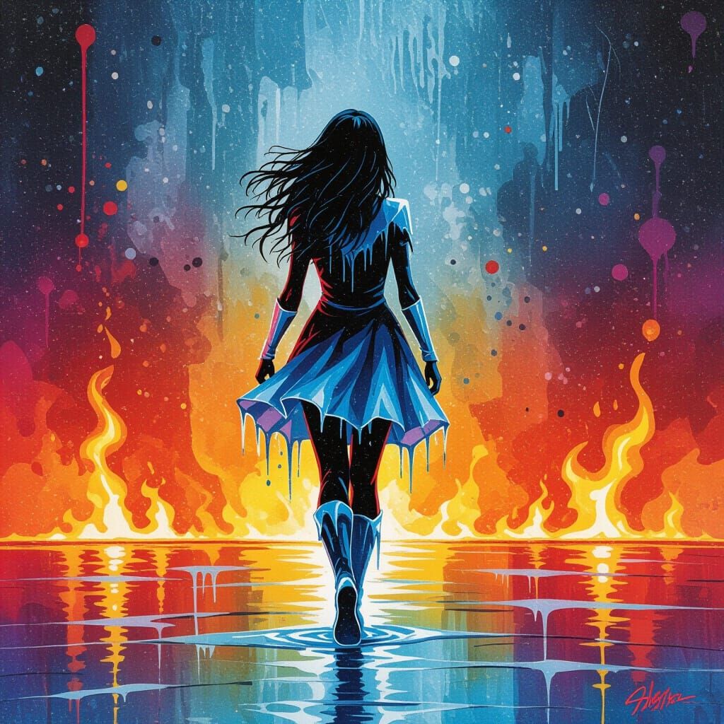 Ice Girl on Fire World: Polychromatic Graffiti Art