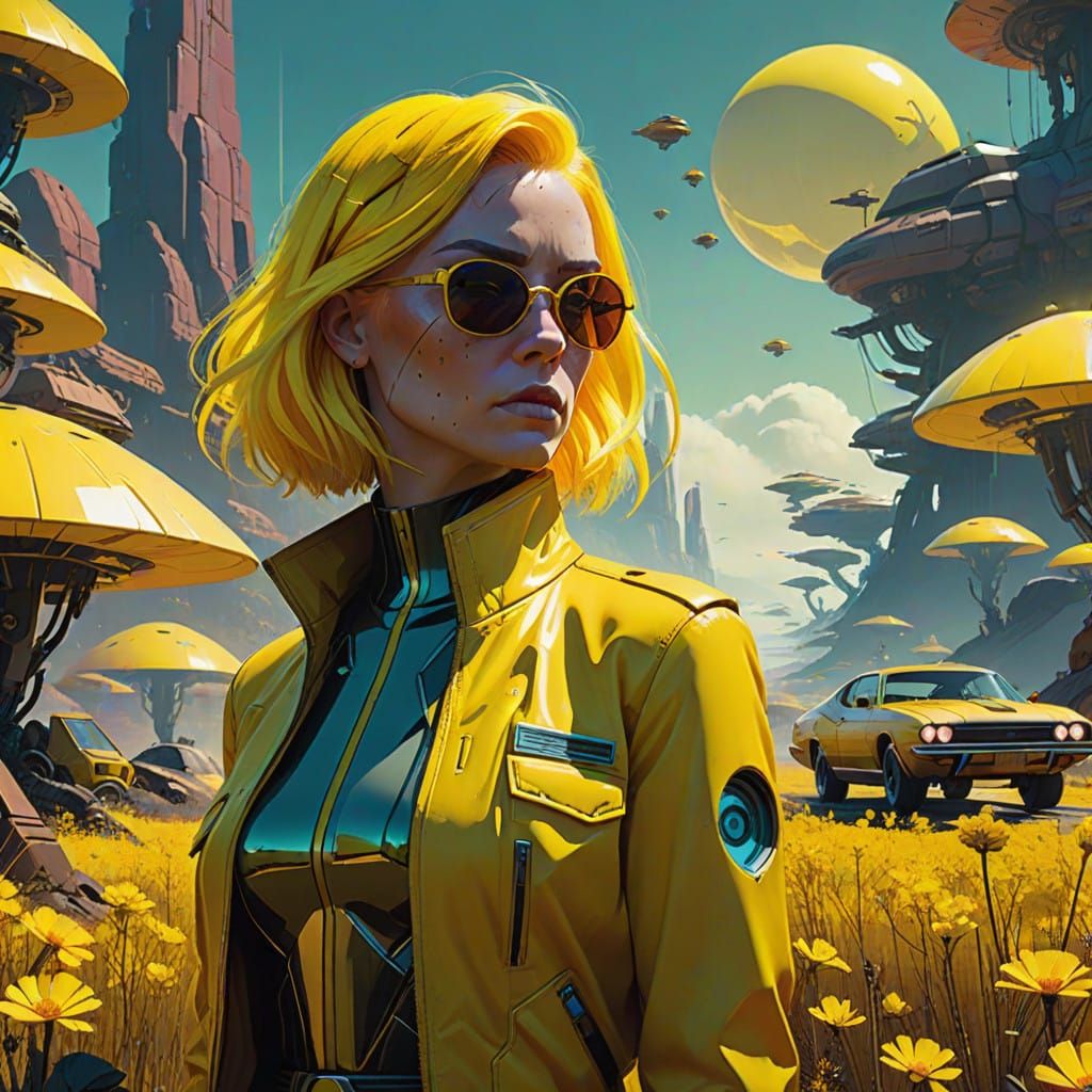 Vibrant Yellow Surrealism in Oil Painting-Inspired Style