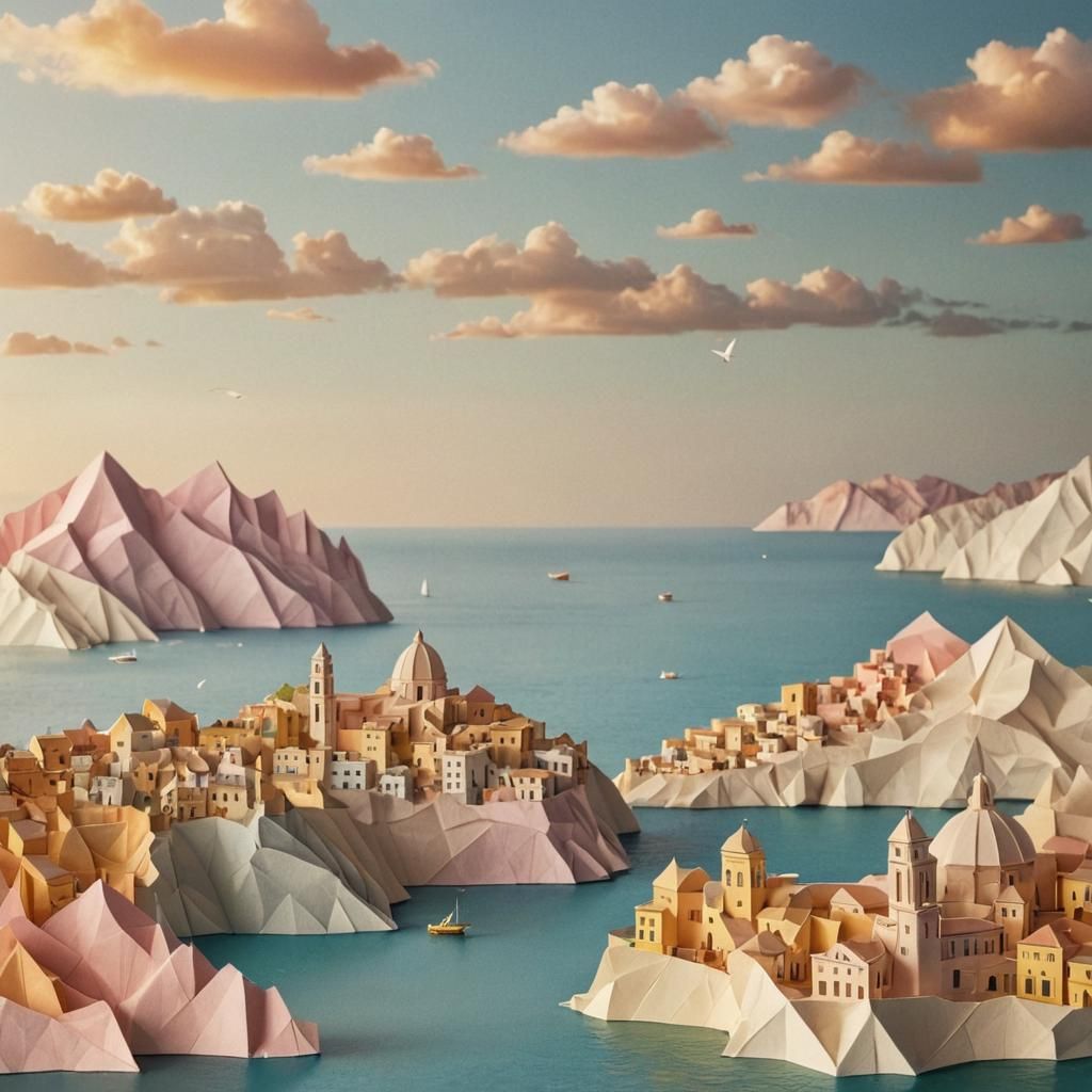 Paper Art: Amalfi Coast Sunset Panorama