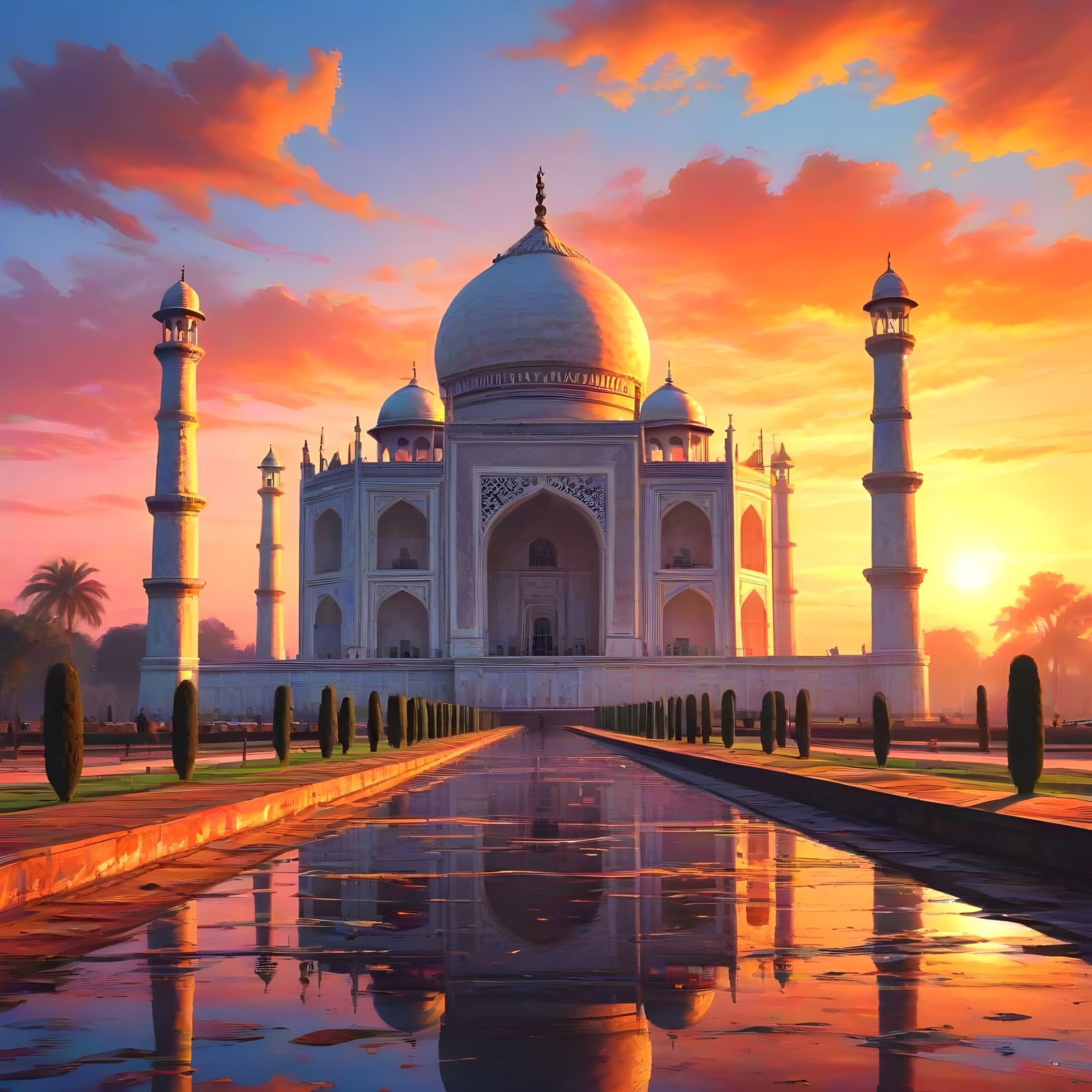 Taj Mahal in Vibrant Sunrise Graffiti