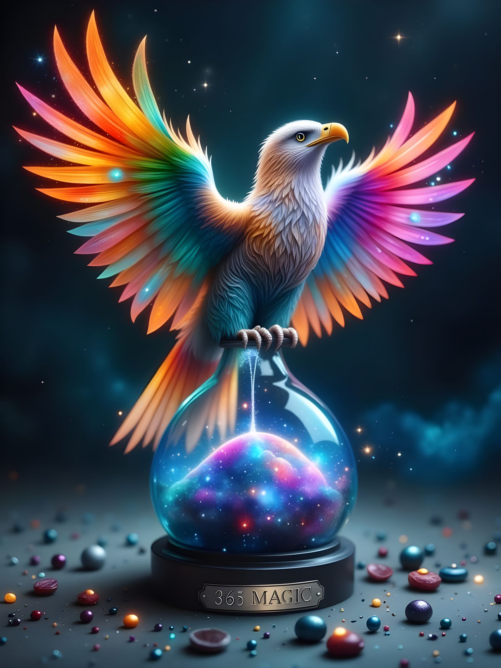 Rainbow Eagle Takes Flight from Hourglass, Digital Art