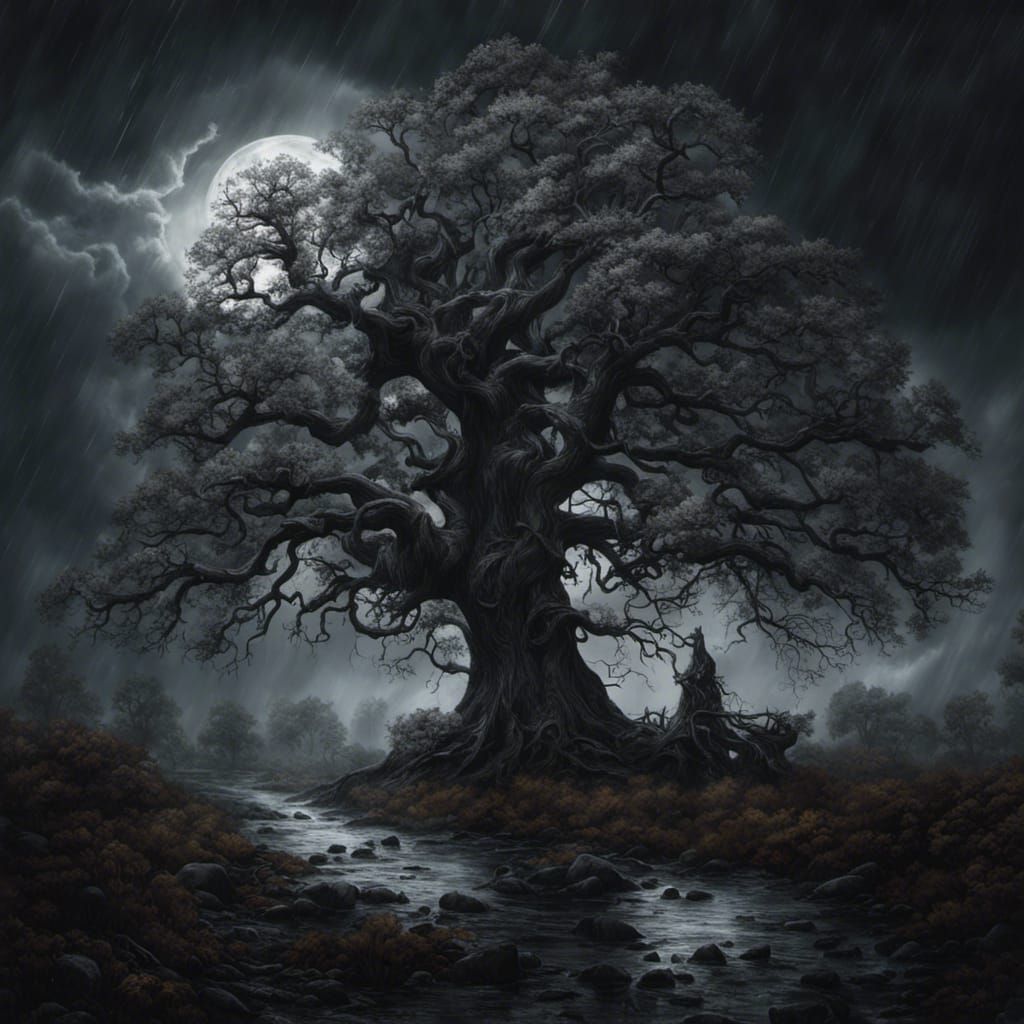 High Gothic Oak Trees in Tim Burton Style
