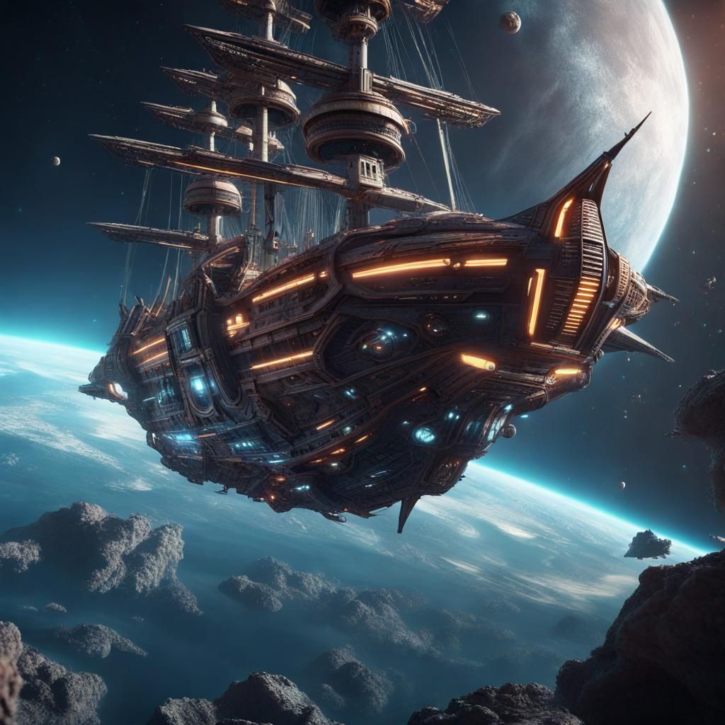 Futuristic Pirate Ship in Epic Space Battle