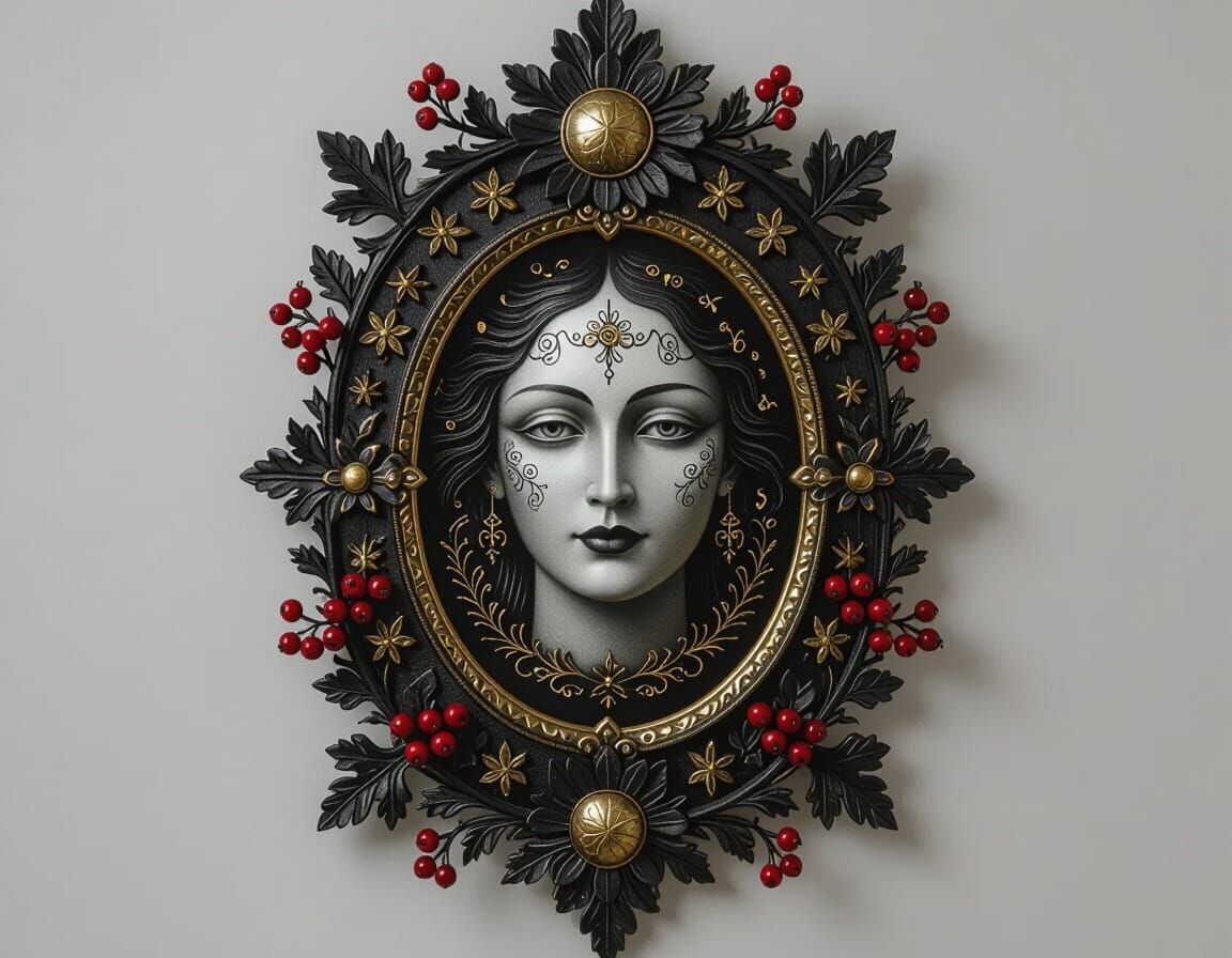 Mystical Mirror with Ethereal Face, Slavic Myth Inspired