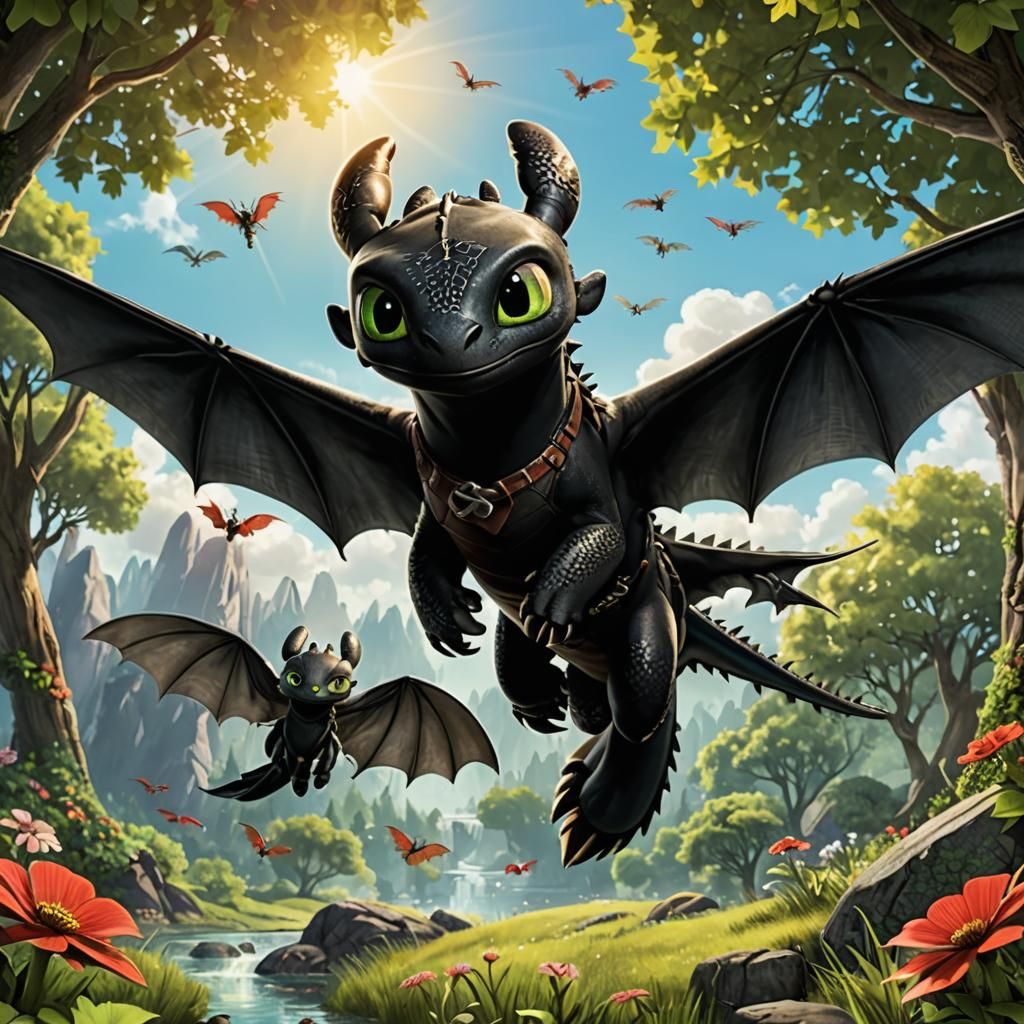 Toothless Soaring on a Sunny Day