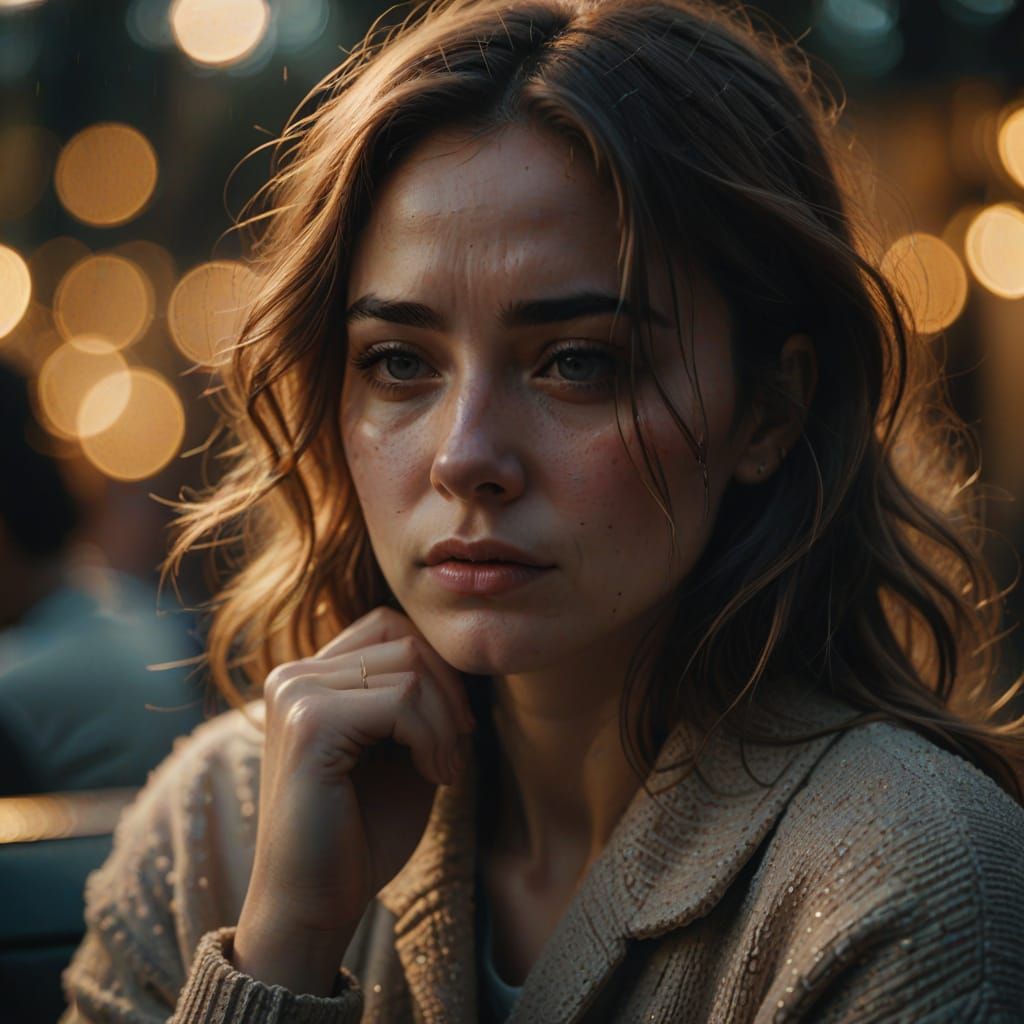 Melancholic Portrait with Golden Lighting in 8K