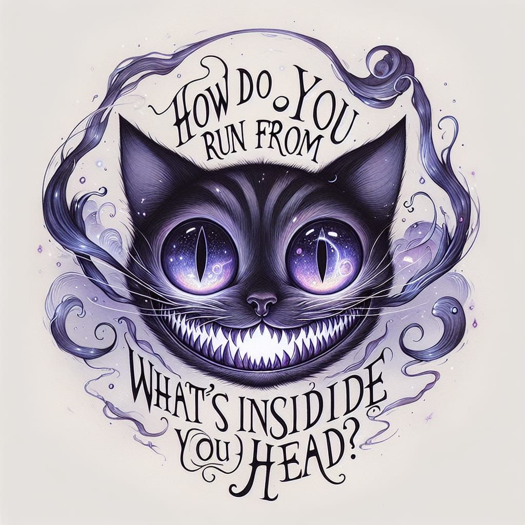 Enchanted Cat with Cryptic Gothic Text Illustration