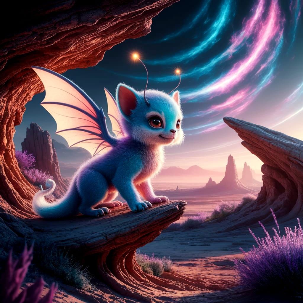 Alien Creature with Wings on Rocky Outcrop