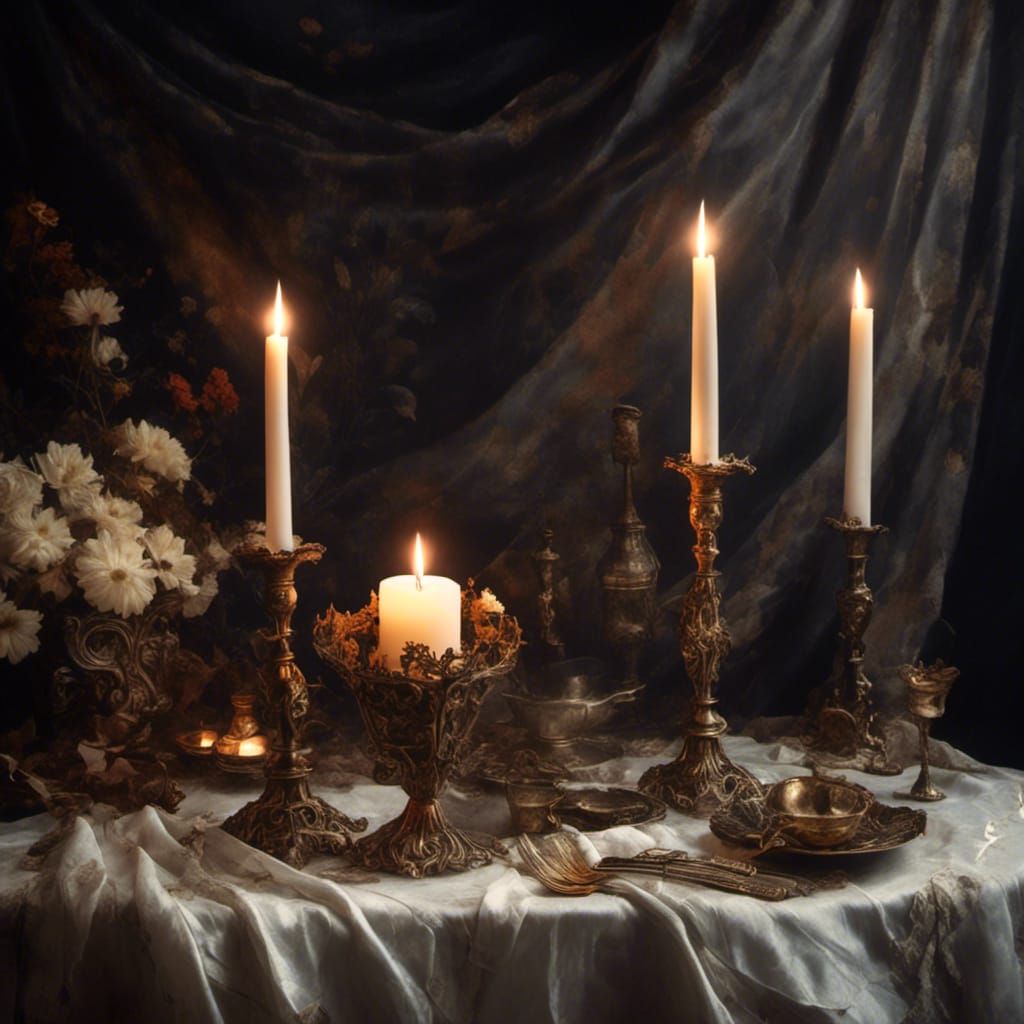 Rococo Brass Candle Holder with White Candles