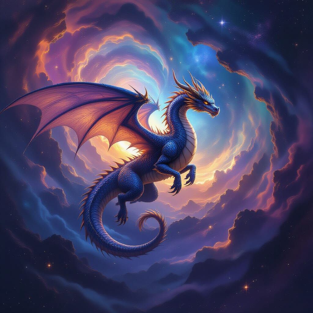 Majestic Dragon Soaring Through Cosmic Nebula