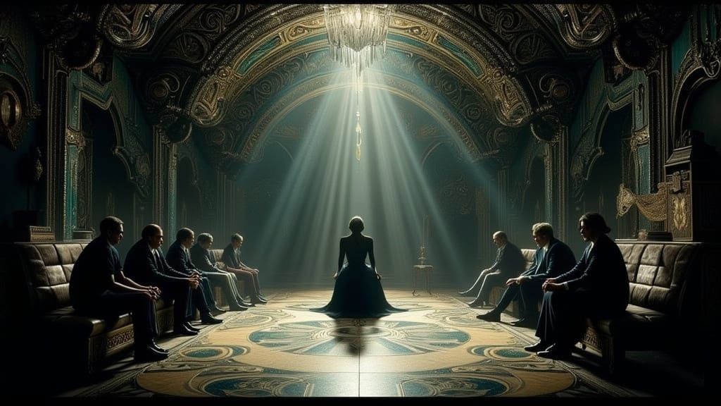 Surreal Room with Passive Figures in Dramatic Light