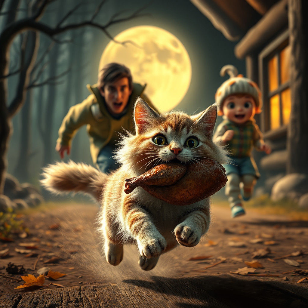 Cat Burglar's Thanksgiving Heist: Hyperrealistic Chase Scene