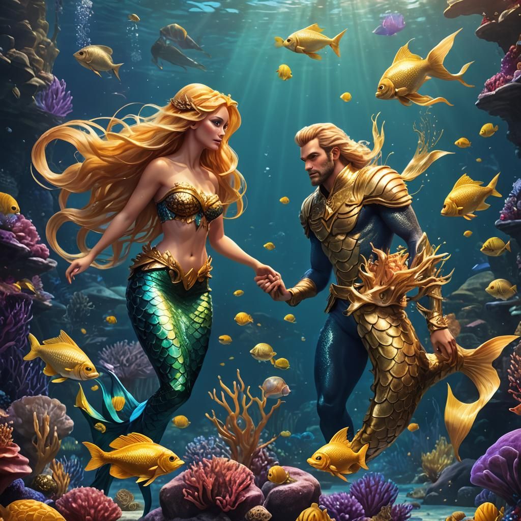 Mermaid Couple Under the Sea: Fantasy Concept Art