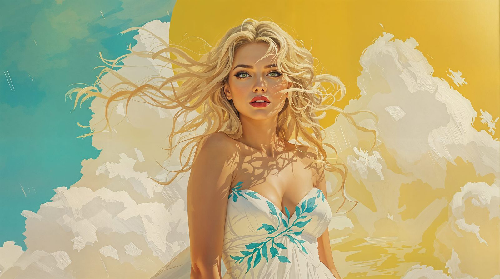 Vibrant Portrait of a Radiant Woman in Turquoise Hues